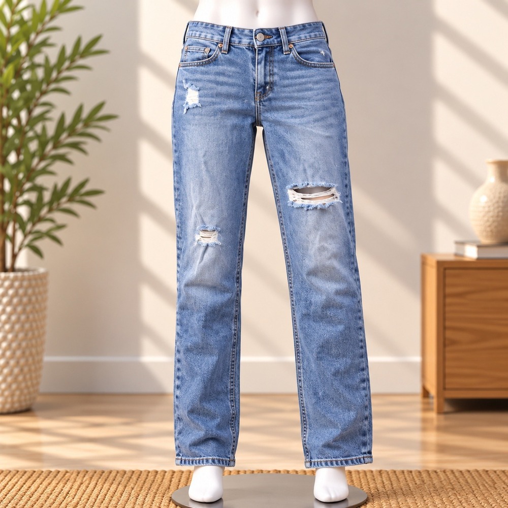Sneak Peek Skinny Jeans Womens 31 Blue Mid Rise Distressed Frayed Hem Denim